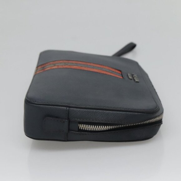 PRADA Clutch Bag Safiano leather Navy Silver Auth BD1408 - Picture 5 of 16